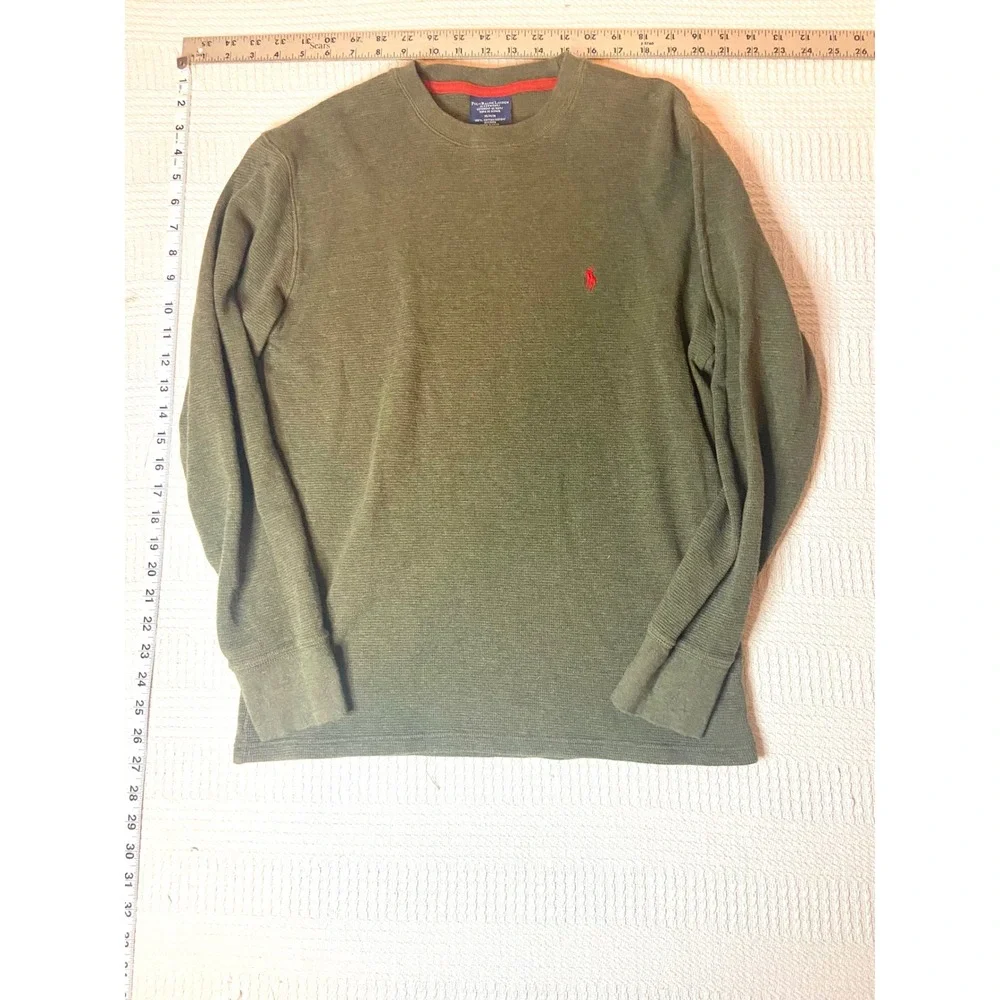 Polo Ralph Lauren Mens Waffle Knit Thermal Sleep Shirt Olive Green Red Pony M